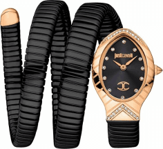 Montre Femme Just Cavalli JC1L248M0085 Signature Snake - Cadran Noir, Acier Noir et Or Rose