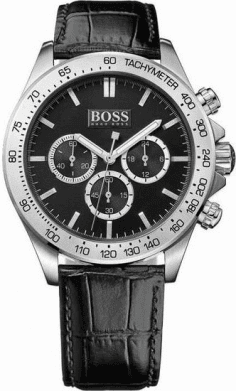 Montre Homme Hugo Boss 1513178 - Cadran Noir 44mm, Bracelet Cuir Crocodile Noir