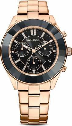 Montre Femme Swarovski Octea Lux Sport 5610478 - Cadran Noir, Bracelet Acier Or Rose