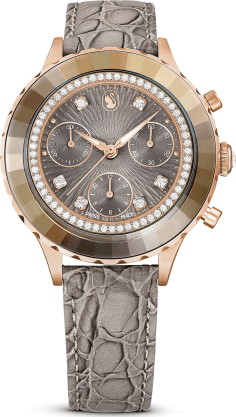 Montre Femme Swarovski Octea Lux Chrono 5671153 - Cadran Gris, Boîtier Or Rose, Bracelet Cuir