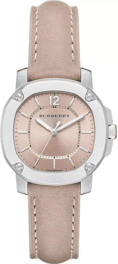 Montre Femme Burberry BBY1700 The Britain Cadran Argent Bracelet Cuir Beige Swiss Made