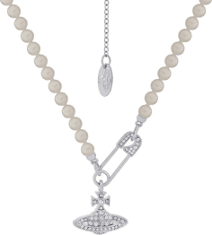 Collier Vivienne Westwood Lucrece Pearl - Réf. 111590S - Épingle à nourrice argentée et perles