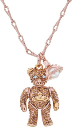 Collier Vivienne Westwood Ourson Small Teddy 111595RG en plaqué or rose avec cristaux pour femme