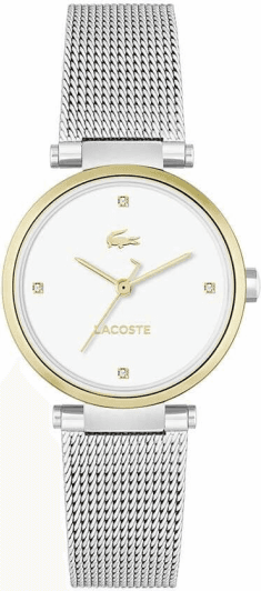 Montre Lacoste Orba 2001337 pour Femme - Cadran Blanc, Boîtier Or et Bracelet Maille Milanaise Argenté