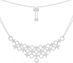 Collier APM Monaco ajustable double chaîne météorites et cercles en argent 925