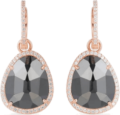 Boucles d'oreilles APM Monaco plaqué or doré rose pierre noire incrustée de zirconium