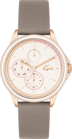 Montre Femme Lacoste Skyhook 2001339, Boîtier Or Rose, Cadran Beige, Bracelet Cuir Marron