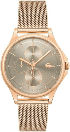 Montre Femme Lacoste Pleats 2001238 - Cadran Multifonctions Gris, Boîtier et Bracelet Maille Milanaise Or Rose