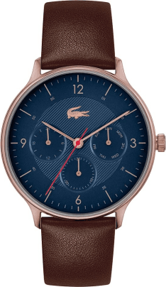 Montre Lacoste Homme Réf. 2011141 - Cadran Bleu Multifonctions, Bracelet Cuir Marron