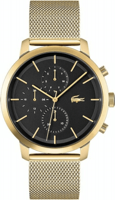 Montre Homme Lacoste 2011195 - Chronographe Quartz Acier Doré, Cadran Noir, Bracelet Maille Milanaise