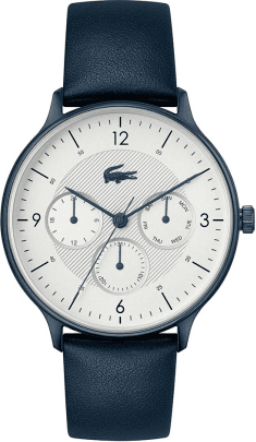 Montre Homme Lacoste Club Réf. 2011140 - Boîtier Acier Bleu, Cadran Blanc, Bracelet Cuir Bleu