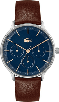 Montre Homme Lacoste Club 2011227 - Cadran Bleu Multifonctions, Bracelet Cuir Marron