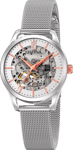 Montre Festina F20538/1 Automatique Femme Cadran Squelette Acier Maille Milanaise Argent
