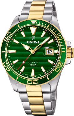 Montre Festina F20362/3 Homme - Cadran Vert, Boîtier et Bracelet Acier Bicolore