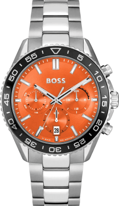 Montre Homme Hugo Boss Runner 1514162 Acier Bicolore Cadran Orange Chronographe