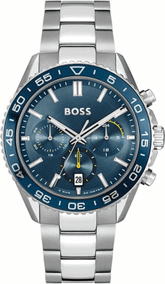 Montre Homme Hugo Boss 1514143 Runner Acier Argenté Cadran Bleu Chronographe
