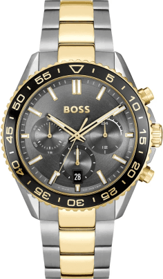 Montre Homme Hugo Boss Runner 1514144, Boîtier Acier Bicolore 44mm, Cadran Gris, Chronographe Quartz