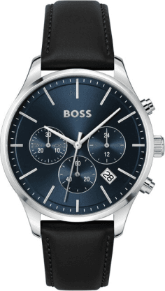 Montre Homme Hugo Boss 1514156 Avery - Cadran Bleu, Boîtier Argent, Bracelet Cuir Noir