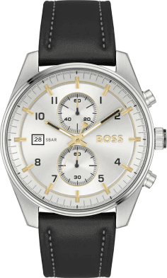 Montre Homme Hugo Boss 1514147 Skytraveller Chronographe Cadran Argent Acier Cuir Noir