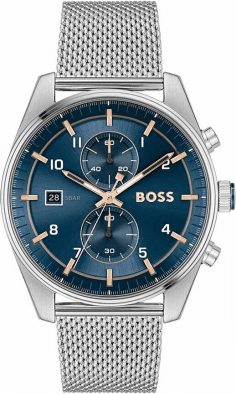 Montre Homme Hugo Boss Skytraveller 1514149, Boîtier Acier Argenté, Cadran Bleu