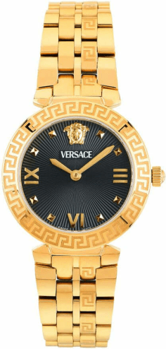 Montre Versace Daphnis VEOCA0524 pour Femme - Cadran Noir, Boîtier et Bracelet Acier Doré