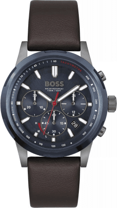 Montre Homme Hugo Boss 1514030 - Boîtier Acier Bicolore, Cadran Bleu Nuit, Bracelet Cuir Marron