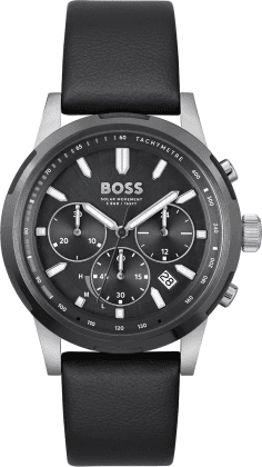 Montre Hugo Boss Homme 1514031 Acier Poli Bicolore Cadran Noir Bracelet Cuir