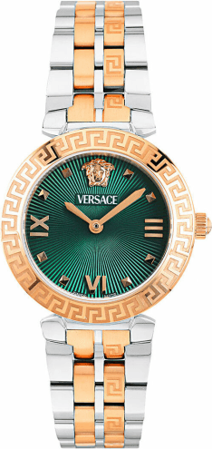 Montre Versace VEOCA0224 pour Femme, Cadran Vert Soleillé, Boîtier Acier Bicolore Argent et Or Rose