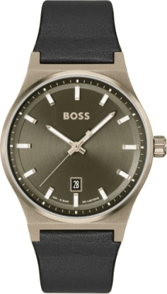 Montre Hugo Boss 1514080 Candor Homme - Boîtier Bronze, Cadran Vert, Bracelet Cuir Noir