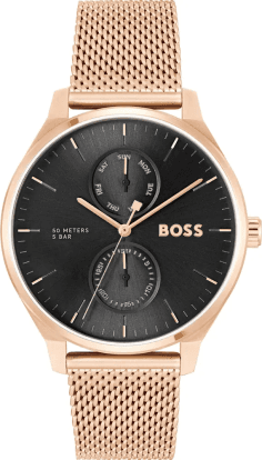 Montre Homme Hugo Boss 1514104 Tyler - Boîtier Or Rose, Cadran Noir, Bracelet Acier Maille Milanaise