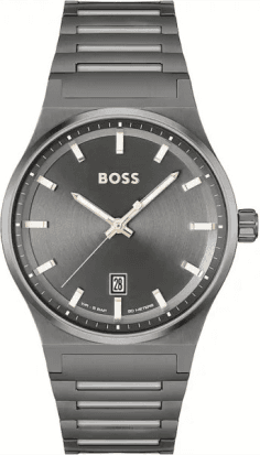 Montre Homme Hugo Boss Candor 1514078 Acier Brossé Noir Cadran Gris Fumé