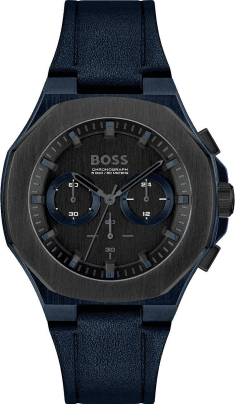 Montre Homme Hugo Boss 1514086 Chronographe Quartz Boîtier Acier Bleu Cadran Noir Bracelet Cuir