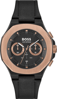 Montre Hugo Boss 1514089 Homme - Chronographe Quartz Acier Noir & Or Rose, Cadran 44mm, Bracelet Cuir Noir