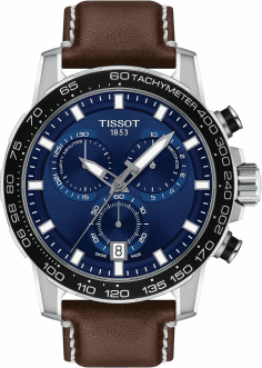Montre Tissot T1256171604100 Supersport Chrono Homme Cadran Bleu Bracelet Cuir Marron 45.5 mm
