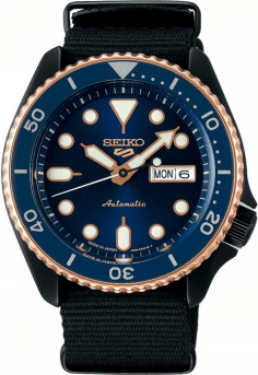 Montre Homme Seiko 5 Sports SBSA098 Automatique - Cadran Bleu, Boîtier Noir & Bracelet NATO Noir