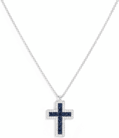 Collier Ajustable APM Monaco Croix Pavé Bleu En Argent 925