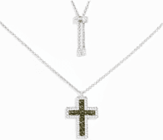 Collier Ajustable APM Monaco Croix Pavé Vert Kaki En Argent 925