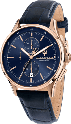 Montre Maserati R8871624009 Sorpasso en Acier Or Rose et Cuir Bleu Marine