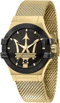 Montre Maserati Potenza R8853108006 acier doré bracelet en maille milanaise