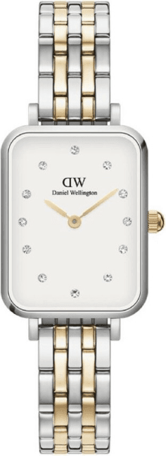 Montre Femme Daniel Wellington DW00100625 Quadro Lumine - Cadran Blanc Rectangulaire, Bracelet Acier Bicolore Argent/Or