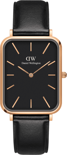 Montre Femme Daniel Wellington DW00100449 Boîtier Rectangulaire Or Rose, Cadran Noir, Bracelet Cuir