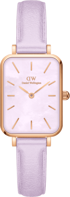 Montre Femme Daniel Wellington DW00100637 Quadro - Boîtier Or Rose, Cadran Nacre Lilas, Bracelet Cuir Violet