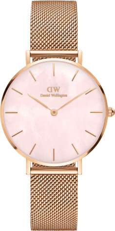 Montre Femme Daniel Wellington Petite Melrose Pearl 32mm DW00100516 - Boîtier et bracelet or rose, cadran rose nacré