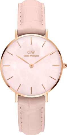 Montre Femme Daniel Wellington Petite Rouge DW00100511 - Boîtier Or Rose 28mm, Cadran Nacre Rose, Bracelet Cuir