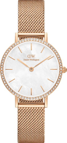 Montre Femme Daniel Wellington Petite Lumine Bezel DW00100673 - Cadran Blanc Nacré, Boîtier et Bracelet Or Rose