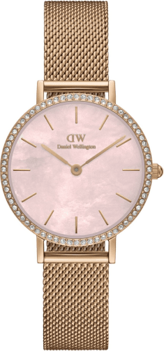 Montre Femme Daniel Wellington Petite Lumine Bezel Melrose DW00100663 - Cadran rose nacré, bracelet maille milanaise or rose
