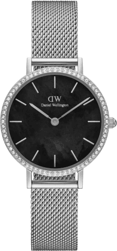 Montre Femme Daniel Wellington Petite Lumine Bezel Sterling DW00100661 - Cadran Noir Nacré, Boîtier Argent