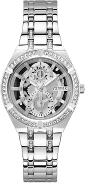 Montre Femme Guess Allara GW0604L1 Acier Argenté Cadran Squelette avec Cristaux Multifonctions