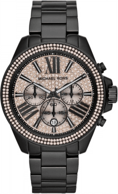 Montre Femme Michael Kors MK5879 Cadran Fuchsia Pailleté, Lunette Cristaux, Bracelet Acier Noir