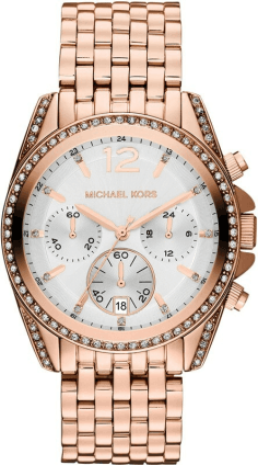 Montre Femme Michael Kors MK5836 - Chronographe Acier Or Rose & Cadran Blanc Serti de Cristaux
